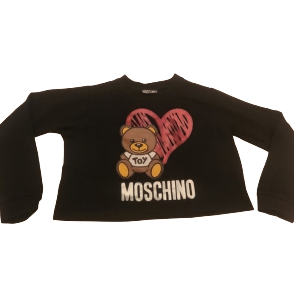 Moschino Black Teddy Bear Girl Soft Stretchy Crop Top Swetshirt Size 8 Girl